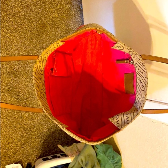 Coach lozenge logo khaki brown pink tote - Picture 3 of 6